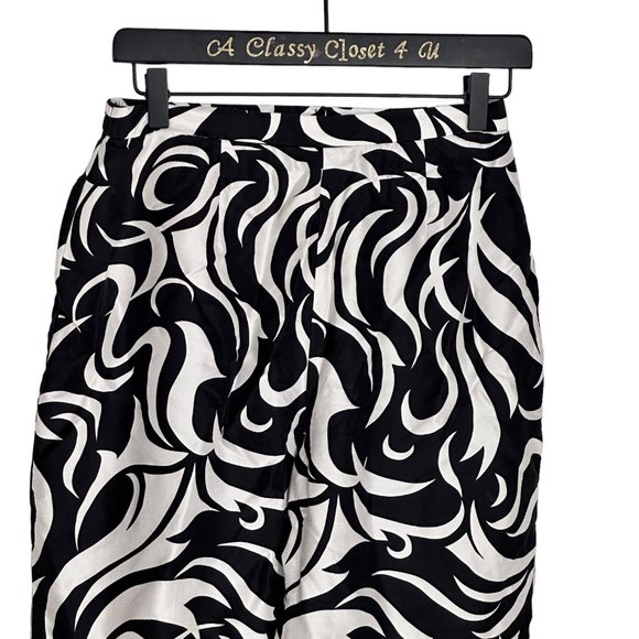 Adrianna Papell Silk Black & White Cropped Print Pants 8 - Picture 6 of 7